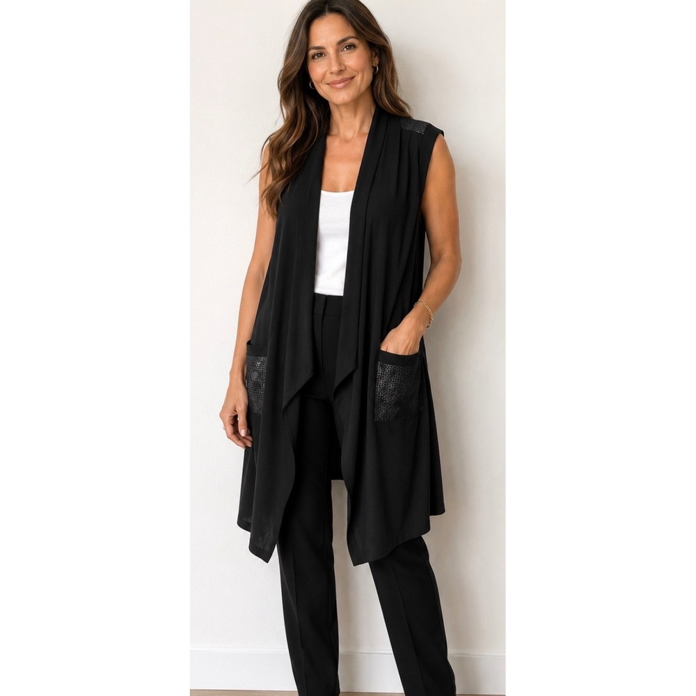 Compli K Long Duster Vest‎ Cardigan Mesh Back  Lagenlook Modern XXL